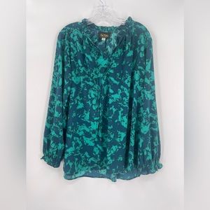 Bob Mackie Wearable Art Green Sheer Blouse Size XL
